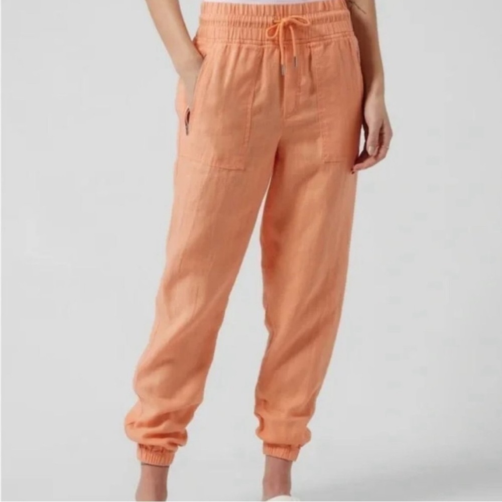 ATHLETA Cabo Linen High Waisted Drawstring Jogger in Cactus Peach Sz 8